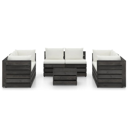 9 pcs conj. lounge jardim + almofadões madeira impreg. cinzento