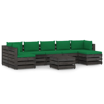 8 pcs conj. lounge jardim + almofadões madeira impreg. cinzento