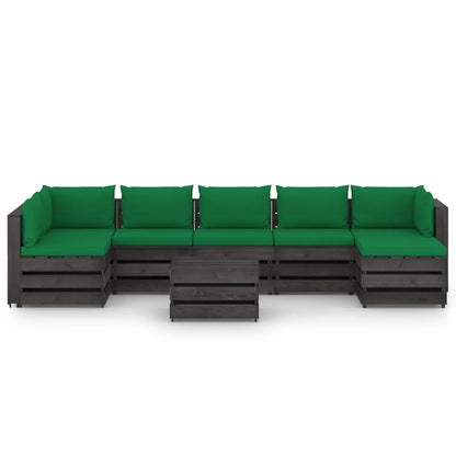 8 pcs conj. lounge jardim + almofadões madeira impreg. cinzento