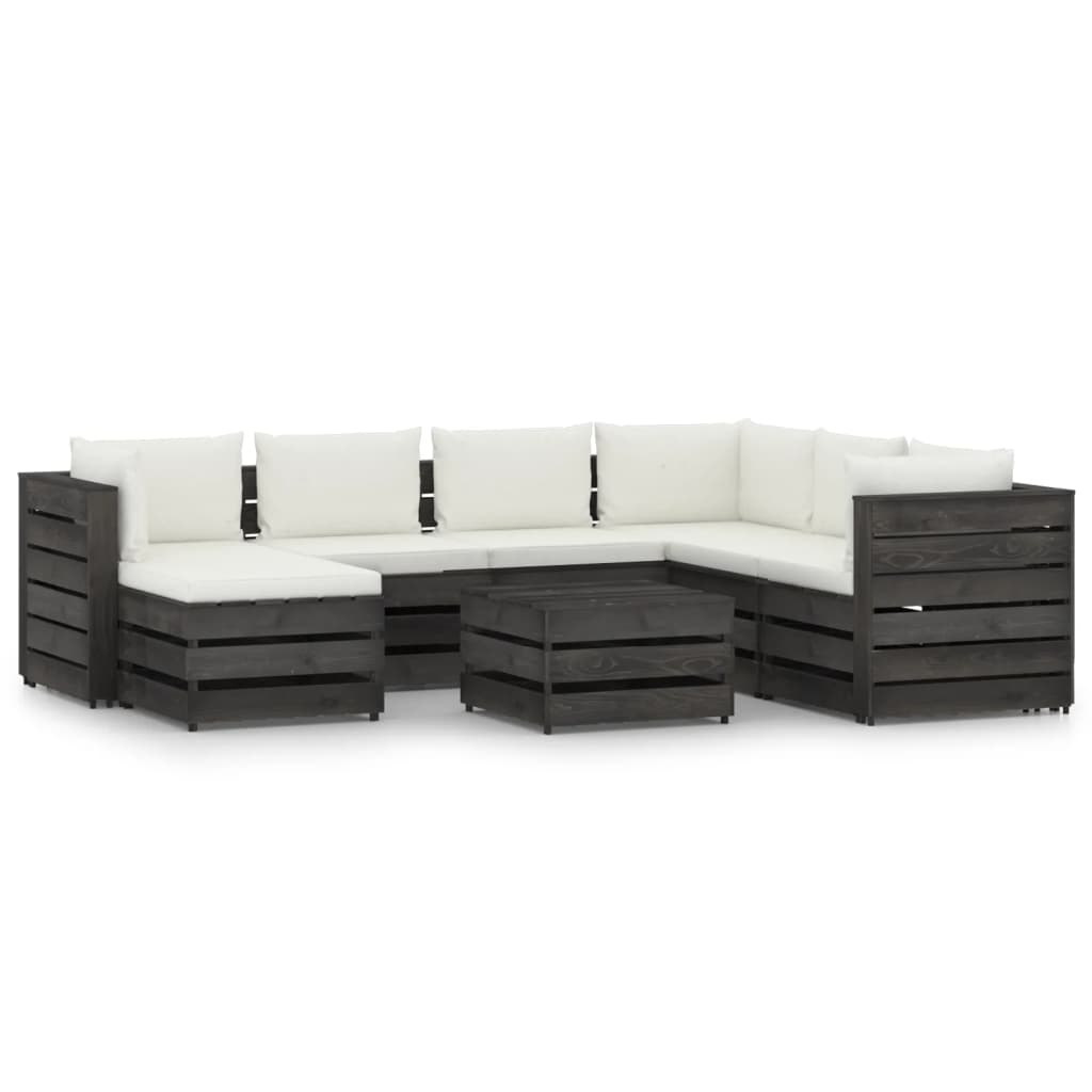 8 pcs conj. lounge jardim + almofadões madeira impreg. cinzento