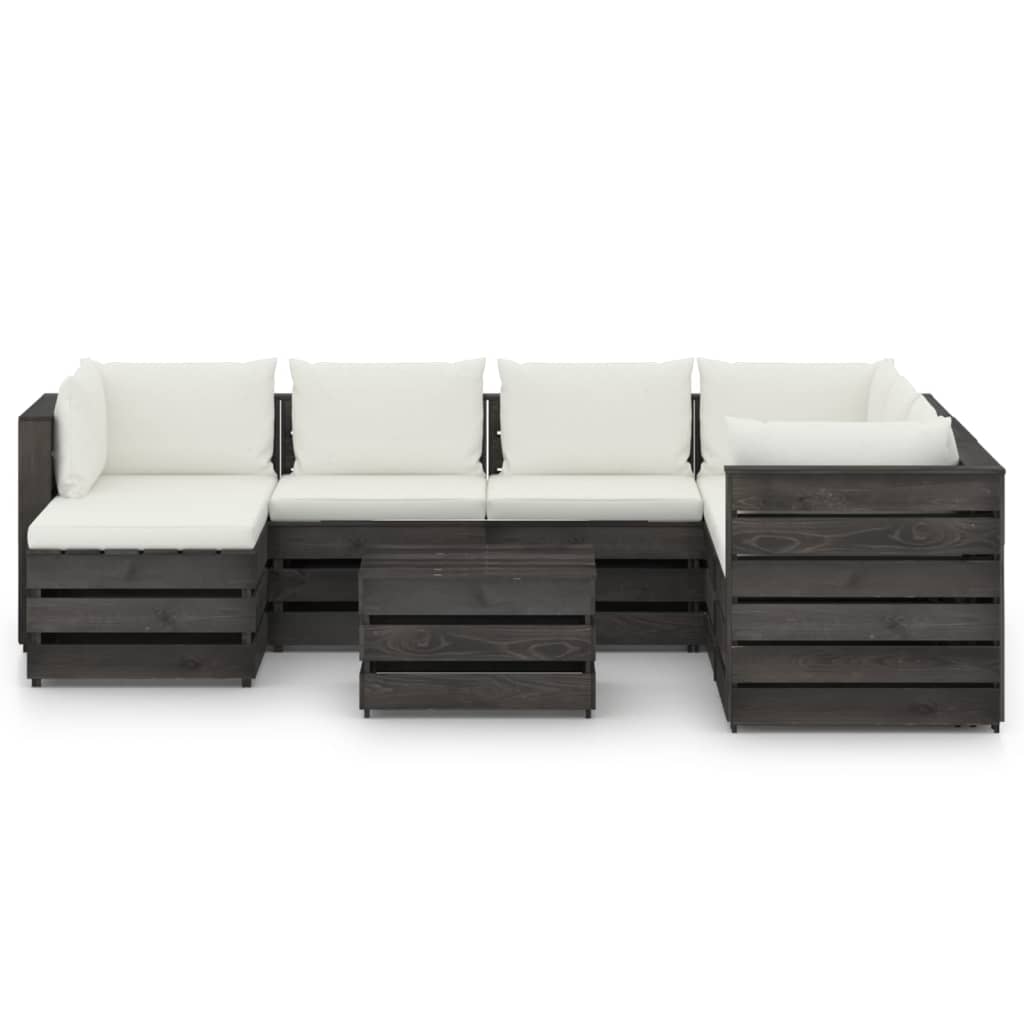 8 pcs conj. lounge jardim + almofadões madeira impreg. cinzento