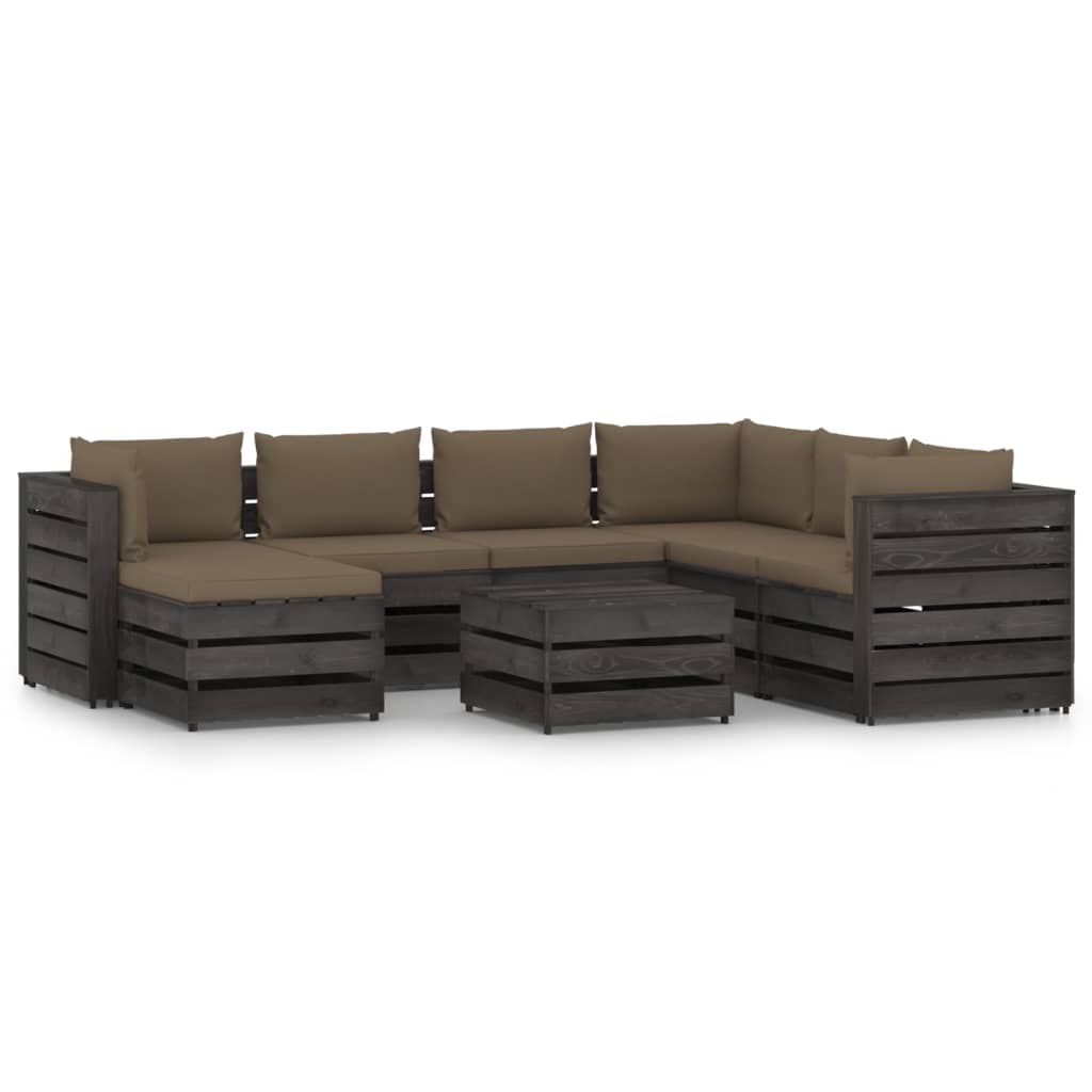 8 pcs conj. lounge jardim + almofadões madeira impreg. cinzento