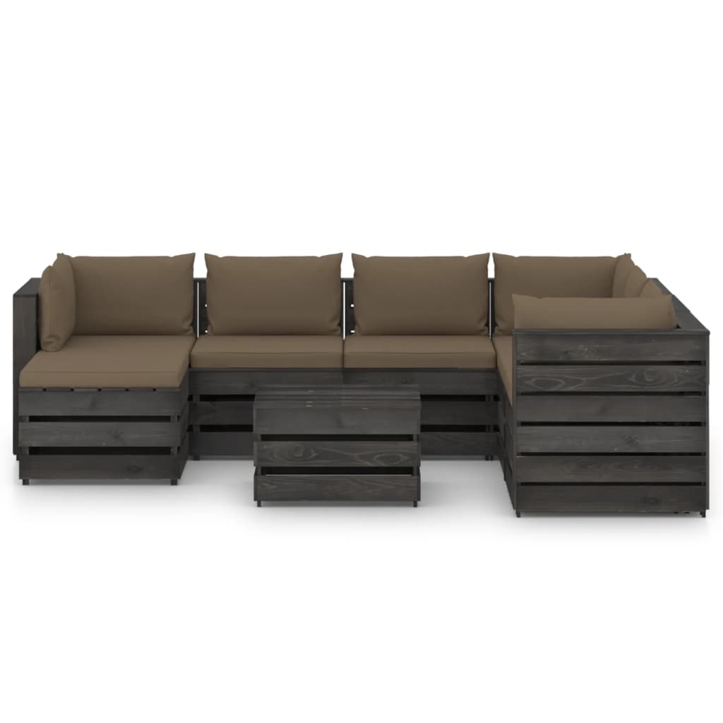 8 pcs conj. lounge jardim + almofadões madeira impreg. cinzento