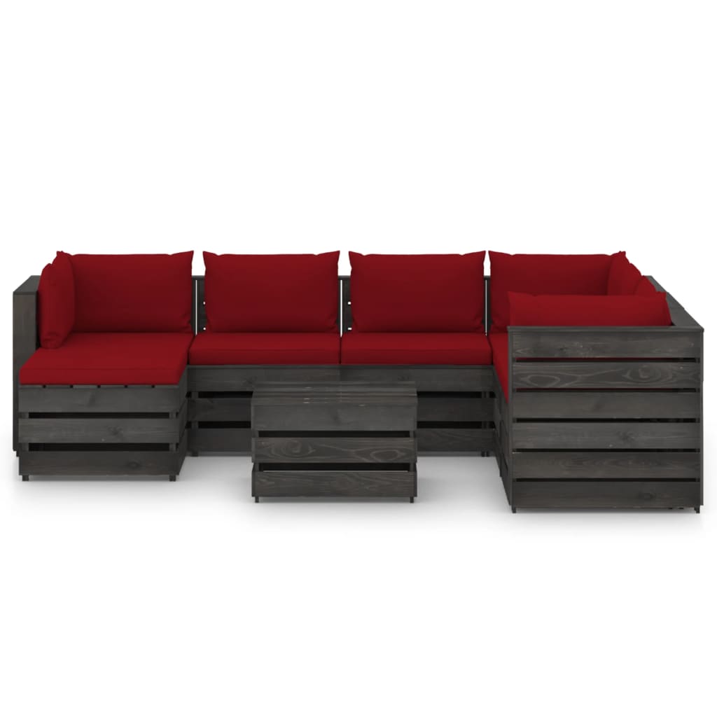 8 pcs conj. lounge jardim + almofadões madeira impreg. cinzento