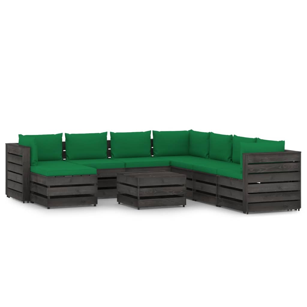 9 pcs conj. lounge jardim c/ almofadões madeira impreg. cinza