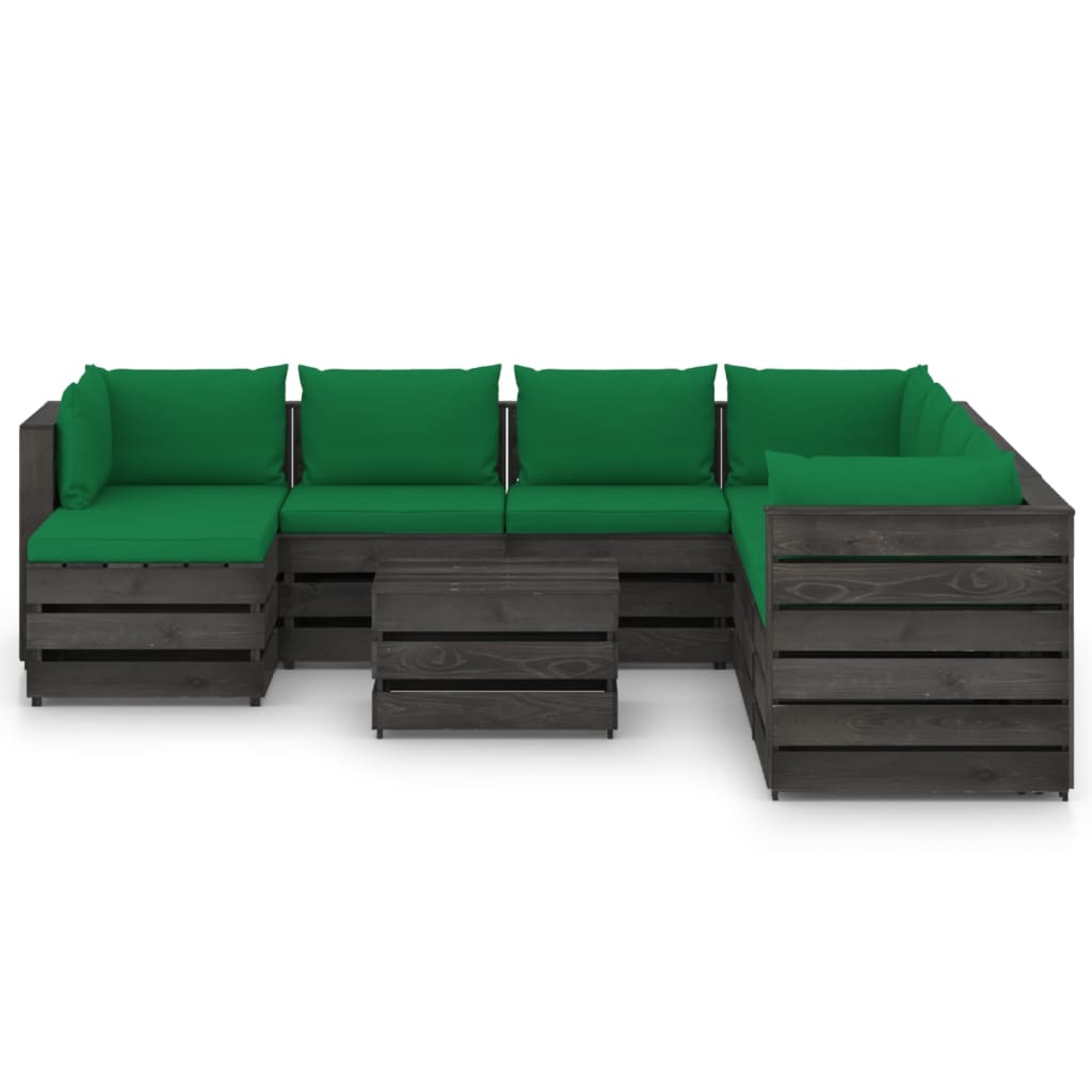 9 pcs conj. lounge jardim c/ almofadões madeira impreg. cinza