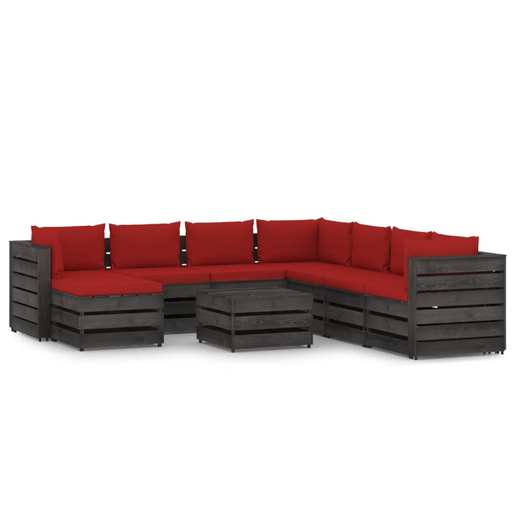 9 pcs conj. lounge jardim c/ almofadões madeira impreg. cinza