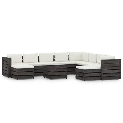 11pcs conj. lounge jardim + almofadões madeira impreg. cinzento