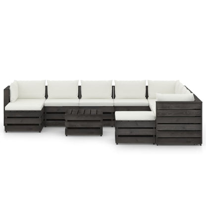 11pcs conj. lounge jardim + almofadões madeira impreg. cinzento