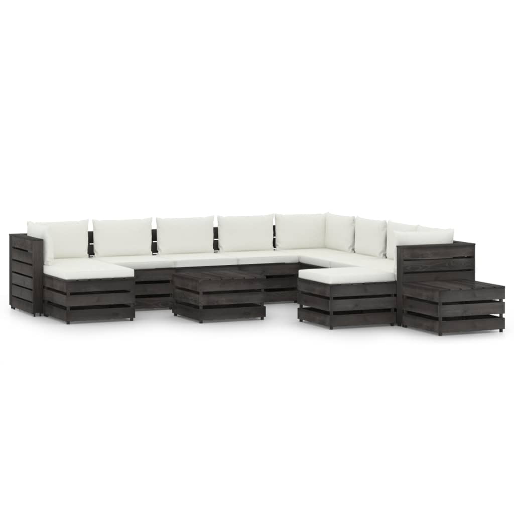 12pcs conj. lounge jardim + almofadões madeira impreg. cinzento