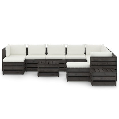 12pcs conj. lounge jardim + almofadões madeira impreg. cinzento