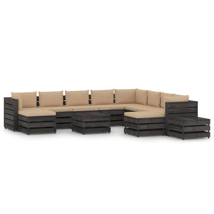 12pcs conj. lounge jardim + almofadões madeira impreg. cinzento