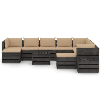 12pcs conj. lounge jardim + almofadões madeira impreg. cinzento