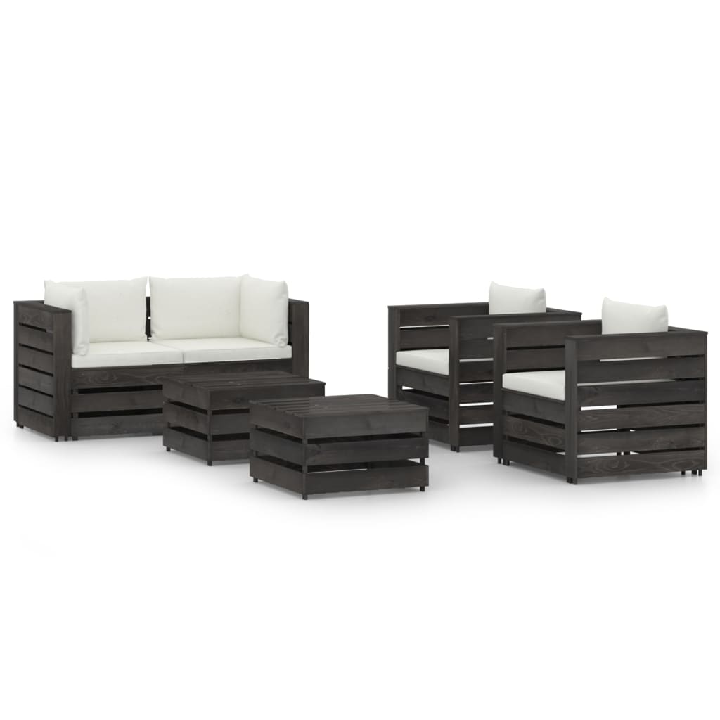 6 pcs conj. lounge jardim + almofadões madeira impreg. cinzento