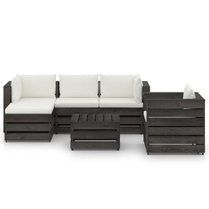 6 pcs conj. lounge jardim + almofadões madeira impreg. cinzento