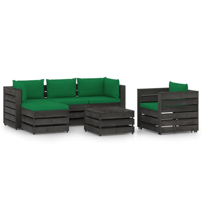 6 pcs conj. lounge jardim + almofadões madeira impreg. cinzento