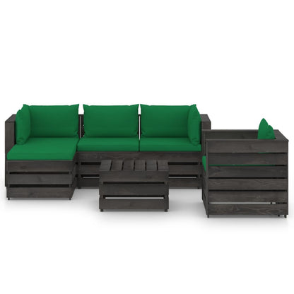 6 pcs conj. lounge jardim + almofadões madeira impreg. cinzento