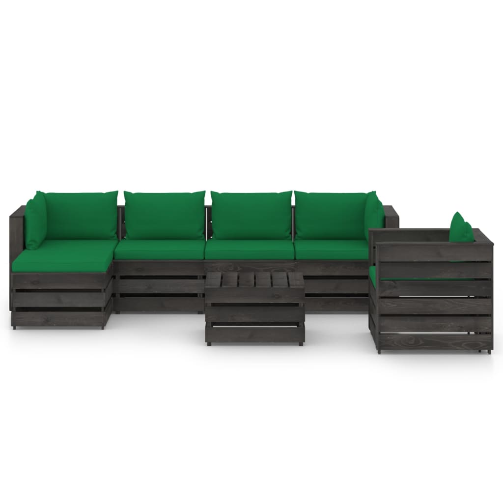 7 pcs conj. lounge jardim + almofadões madeira impreg. cinzento