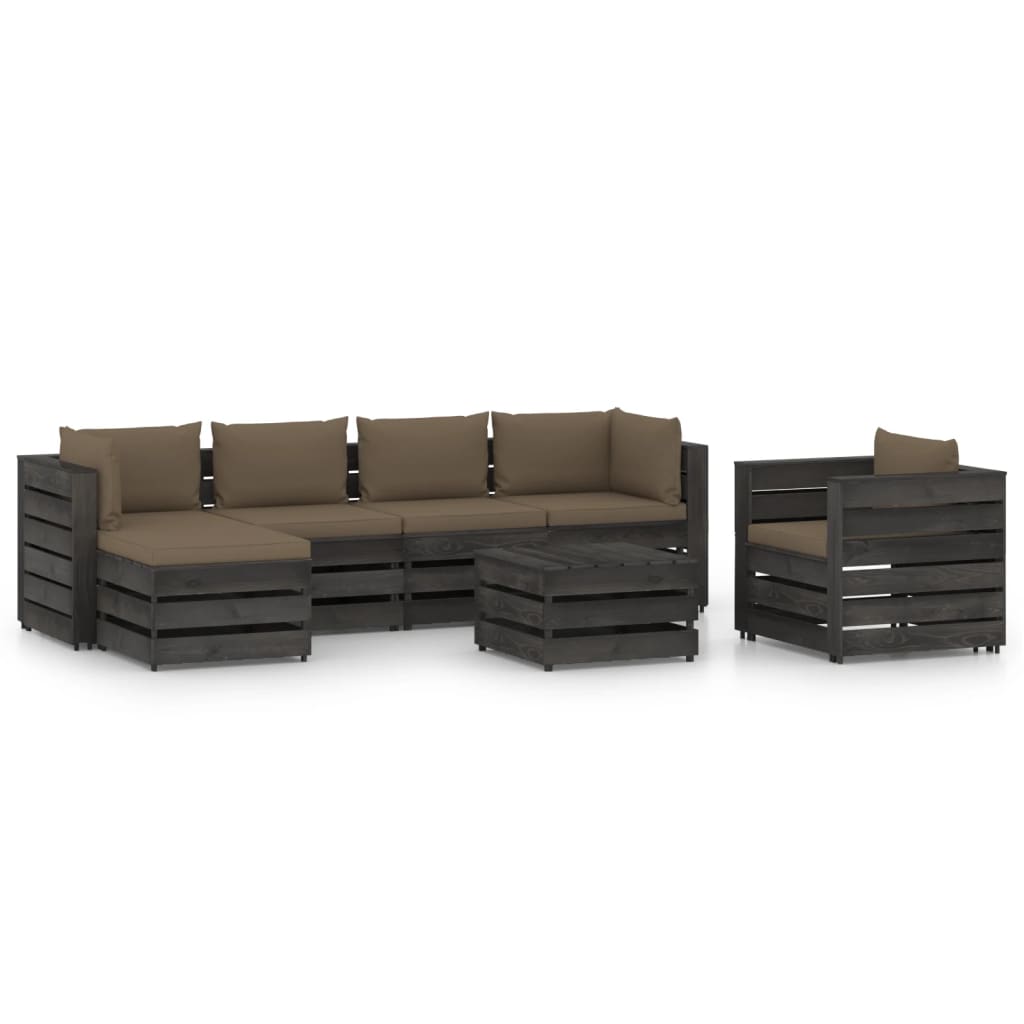 7 pcs conj. lounge jardim + almofadões madeira impreg. cinzento