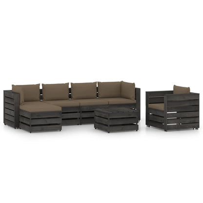 7 pcs conj. lounge jardim + almofadões madeira impreg. cinzento