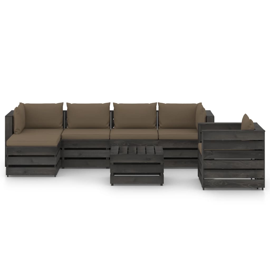 7 pcs conj. lounge jardim + almofadões madeira impreg. cinzento