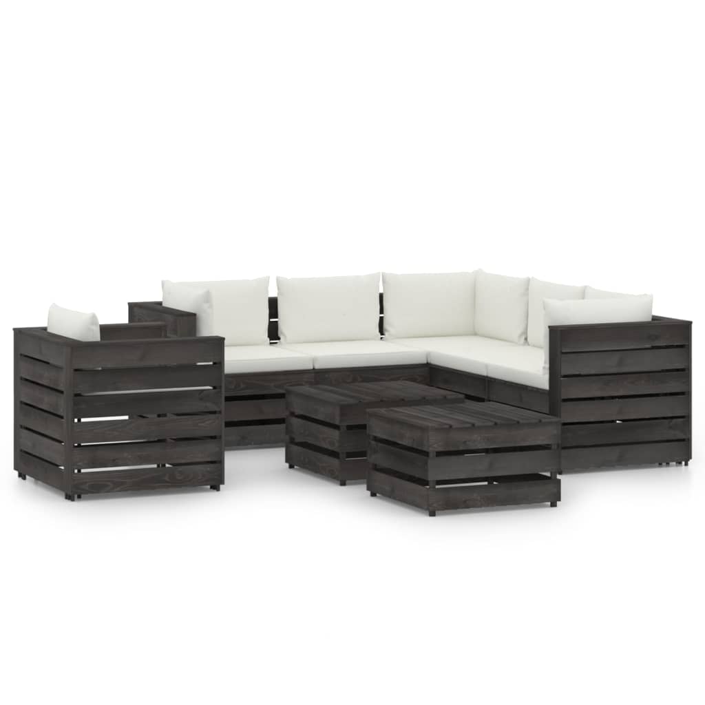 8 pcs conj. lounge jardim + almofadões madeira impreg. cinzento