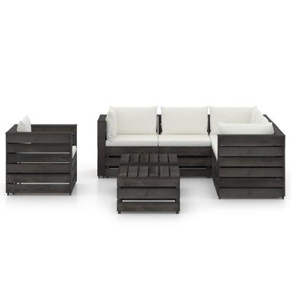 8 pcs conj. lounge jardim + almofadões madeira impreg. cinzento