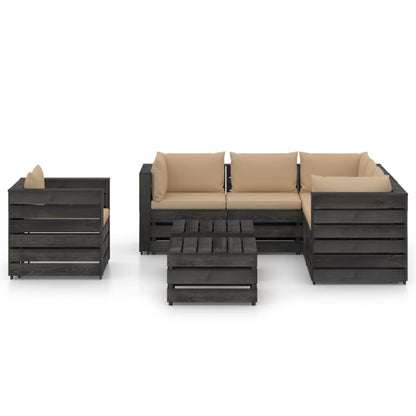 8 pcs conj. lounge jardim + almofadões madeira impreg. cinzento