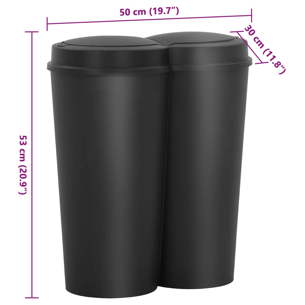 Caixote de lixo duplo 50 L preto