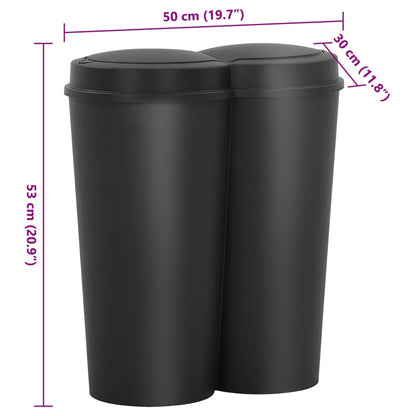 Caixote de lixo duplo 50 L preto