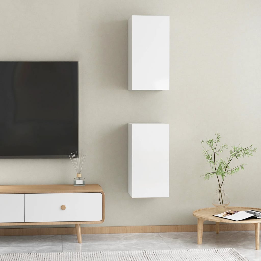 Móveis de TV 2 pcs 30,5x30x60 cm contraplacado branco brilhante