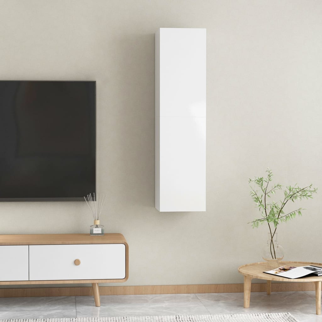 Móveis de TV 2 pcs 30,5x30x60 cm contraplacado branco brilhante