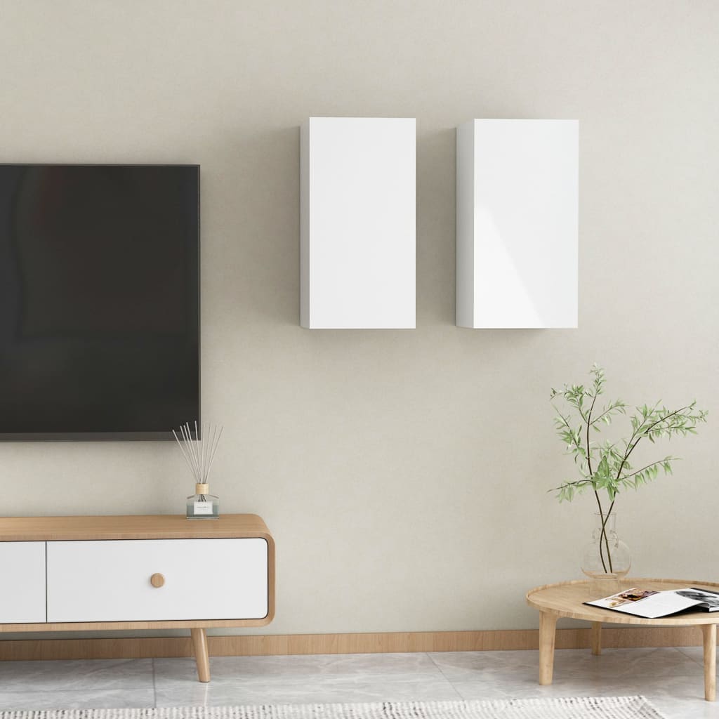 Móveis de TV 2 pcs 30,5x30x60 cm contraplacado branco brilhante