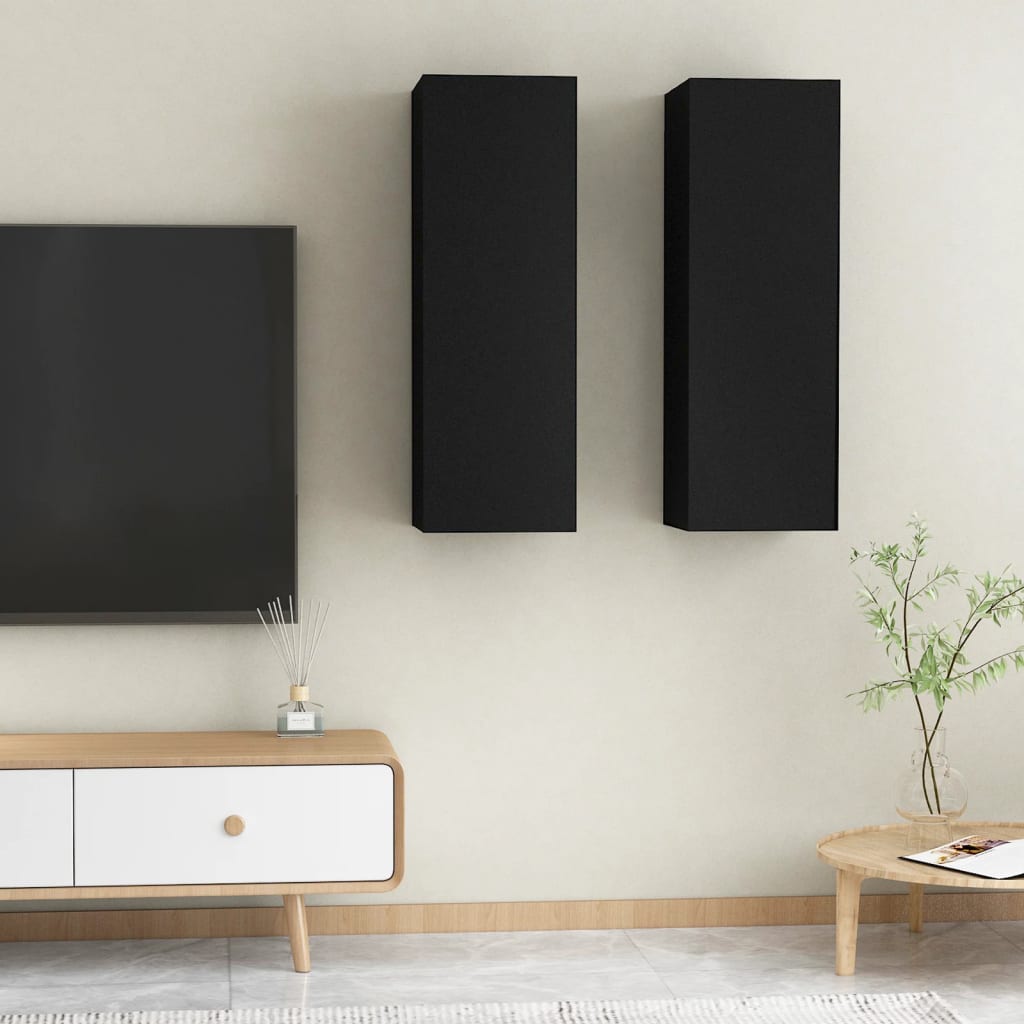 Móveis de TV 2 pcs 30,5x30x90 cm contraplacado preto