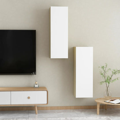 Móveis de TV 2 pcs 30,5x30x90cm contrap. branco/carvalho sonoma