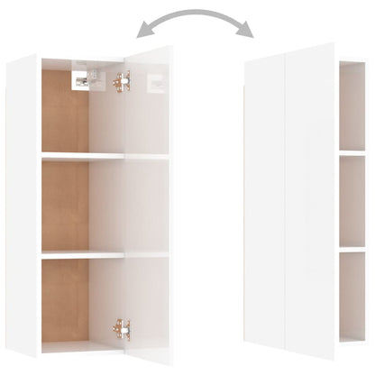 Móveis de TV 2 pcs 30,5x30x90 cm contraplacado branco brilhante