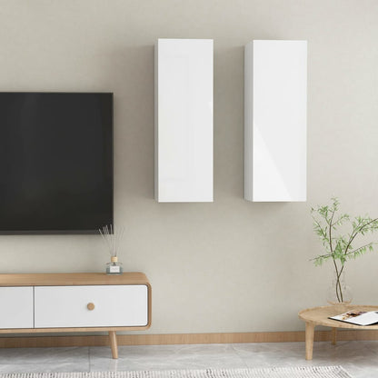 Móveis de TV 2 pcs 30,5x30x90 cm contraplacado branco brilhante