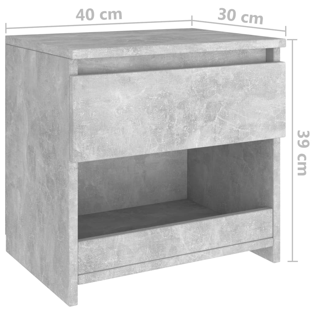 Mesa de cabeceira 40x30x39 cm contraplacado cinzento cimento