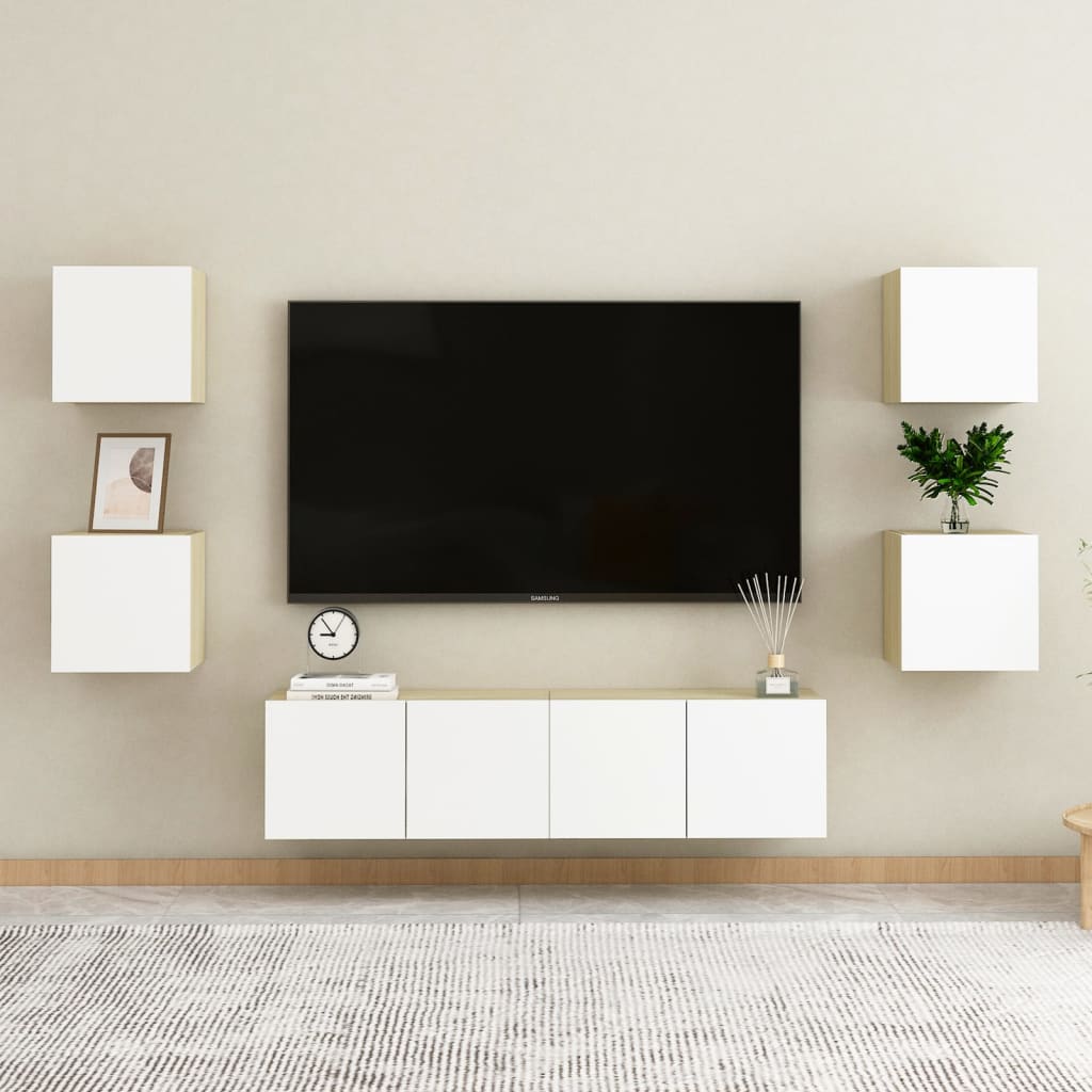 Móveis de TV parede 4 pcs 30,5x30x30cm branco e carvalho sonoma