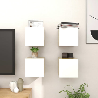 Móveis de TV parede 4 pcs 30,5x30x30cm branco e carvalho sonoma