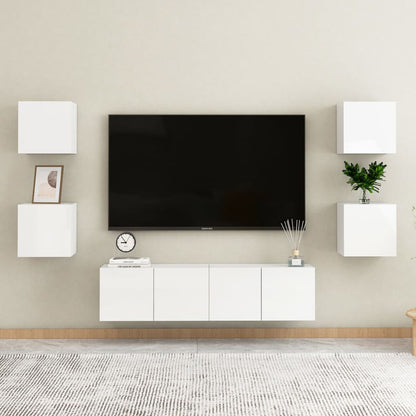 Móvel de TV de parede 4 pcs 30,5x30x30 cm branco brilhante