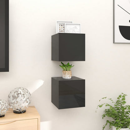 Móvel de TV de parede 2 pcs 30,5x30x30 cm preto brilhante