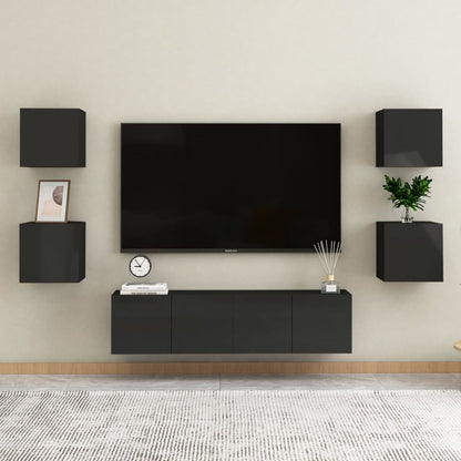 Móvel de TV de parede 2 pcs 30,5x30x30 cm preto brilhante