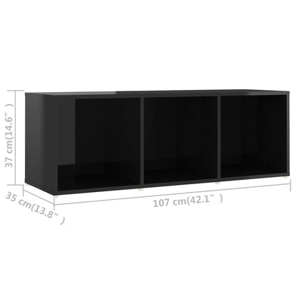 Móvel de TV 107x35x37 cm contraplacado preto brilhante