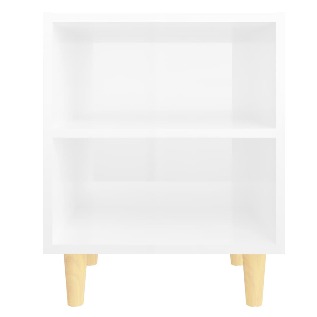 Mesas cabeceira pernas madeira 2pcs 40x30x50cm branco brilhante