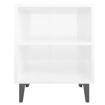 Mesas cabeceira pernas metal 2 pcs 40x30x50 cm branco brilhante