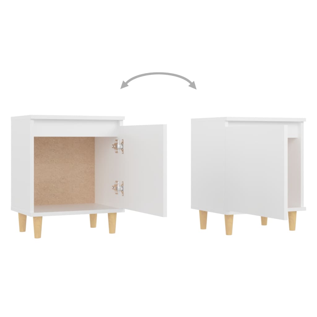 Mesas de cabeceira pernas madeira maciça 2pcs 40x30x50cm branco