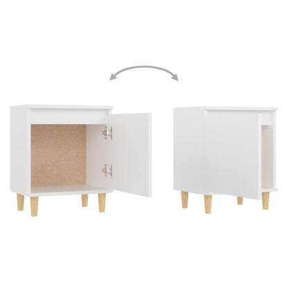 Mesas de cabeceira pernas madeira maciça 2pcs 40x30x50cm branco