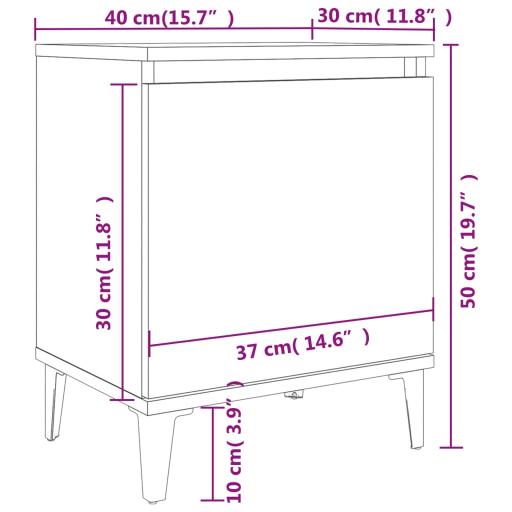 Mesas cabeceira pernas em metal 2 pcs 40x30x50 cm cinza cimento