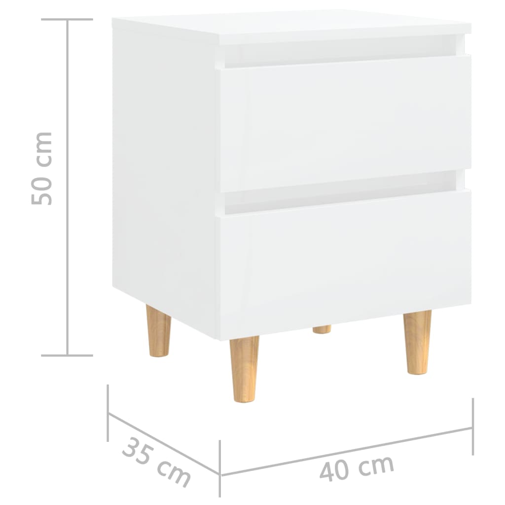 Mesa de cabeceira c/ pernas pinho 40x35x50 cm branco brilhante